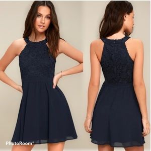 Lulus Lovers Game Navy blue crochet dress